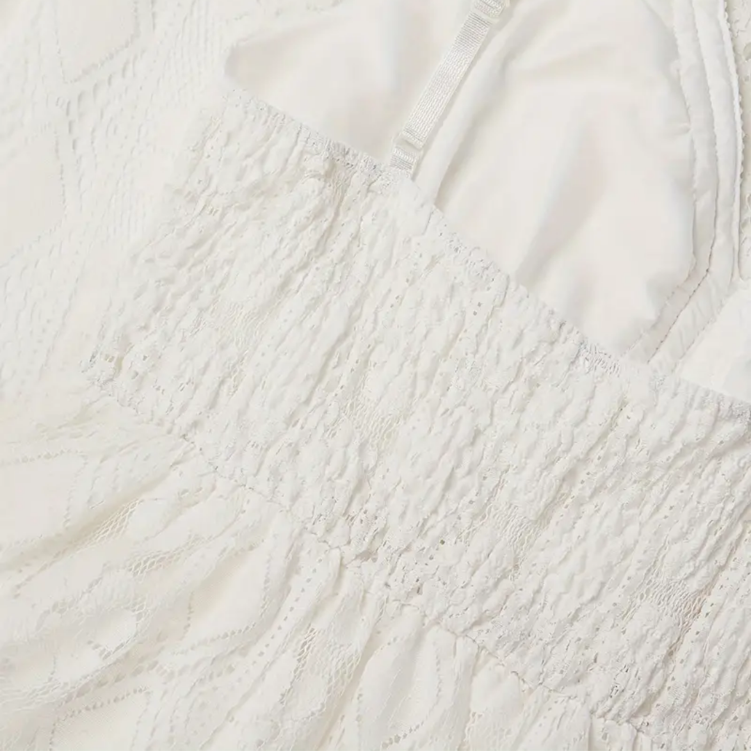 Damen-Midikleid – Lockere Passform – Spitzendetails – V-Ausschnitt – Boho-Stil – Atmungsaktiver Stoff