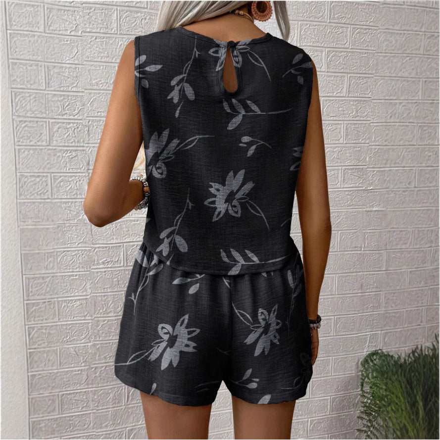 Damen-Zweiteiler – Lockere Passform – Ärmelloses Oberteil und Shorts – Atmungsaktive Materialmischung