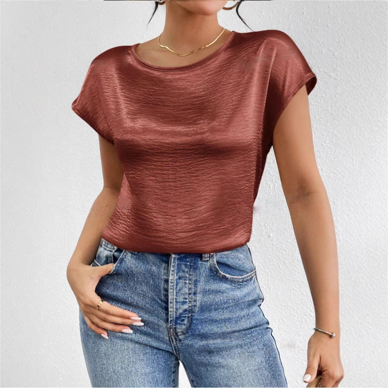 Damen-Shirt mit kurzen Ärmeln – Lockere Passform – Luxusstoff – Schimmernde Textur