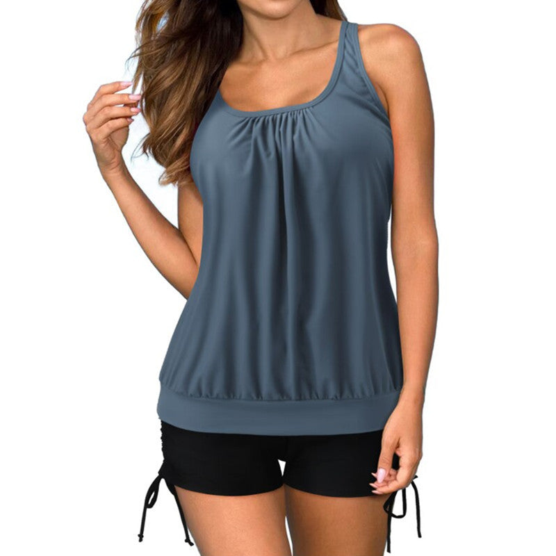 Damen-Tankini-Set – Locker geschnittenes Oberteil – Shorts mit voller Bedeckung und verstellbarem Sitz