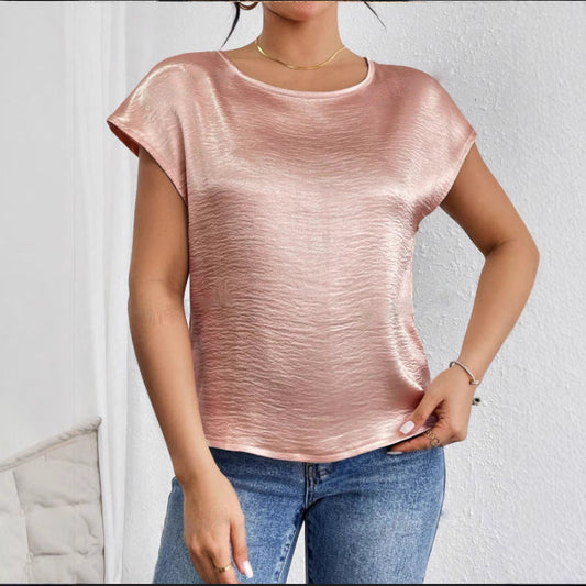 Damen-Shirt mit kurzen Ärmeln – Lockere Passform – Luxusstoff – Schimmernde Textur
