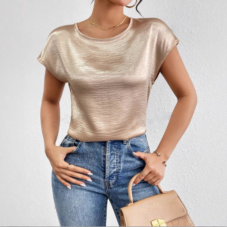 Damen-Shirt mit kurzen Ärmeln – Lockere Passform – Luxusstoff – Schimmernde Textur