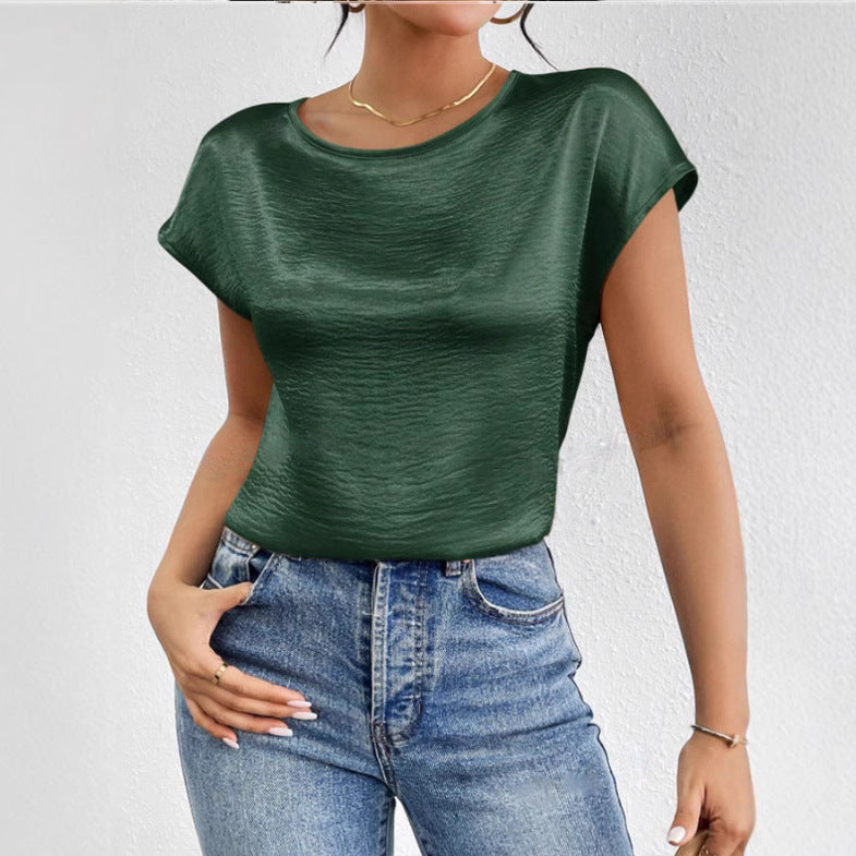 Damen-Shirt mit kurzen Ärmeln – Lockere Passform – Luxusstoff – Schimmernde Textur