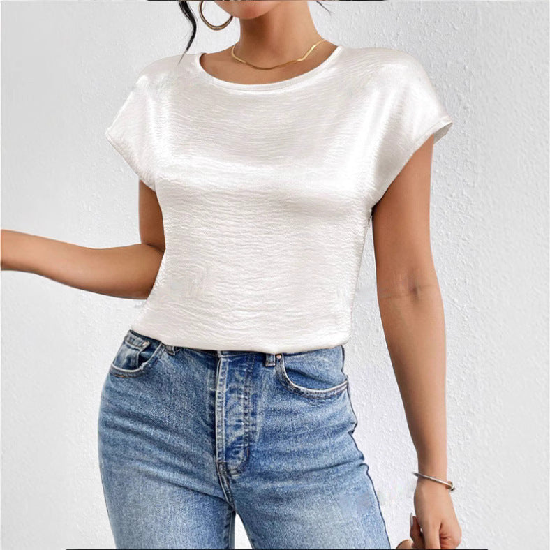 Damen-Shirt mit kurzen Ärmeln – Lockere Passform – Luxusstoff – Schimmernde Textur