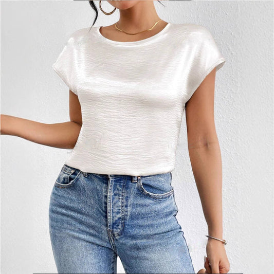 Damen-Shirt mit kurzen Ärmeln – Lockere Passform – Luxusstoff – Schimmernde Textur