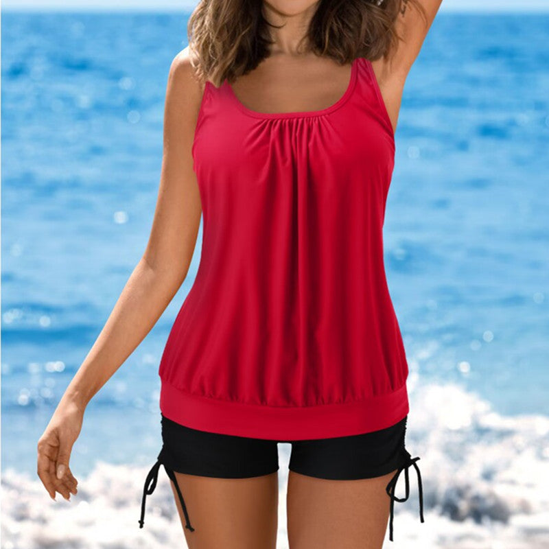 Damen-Tankini-Set – Locker geschnittenes Oberteil – Shorts mit voller Bedeckung und verstellbarem Sitz